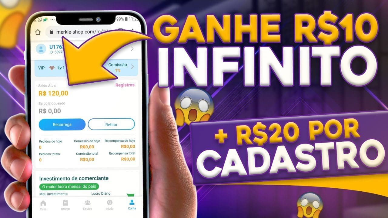 Ganhar DINHEIRO NA INTERNET R$20 POR CADASTRO R$10 INFINITO (App Merkle-Shop)