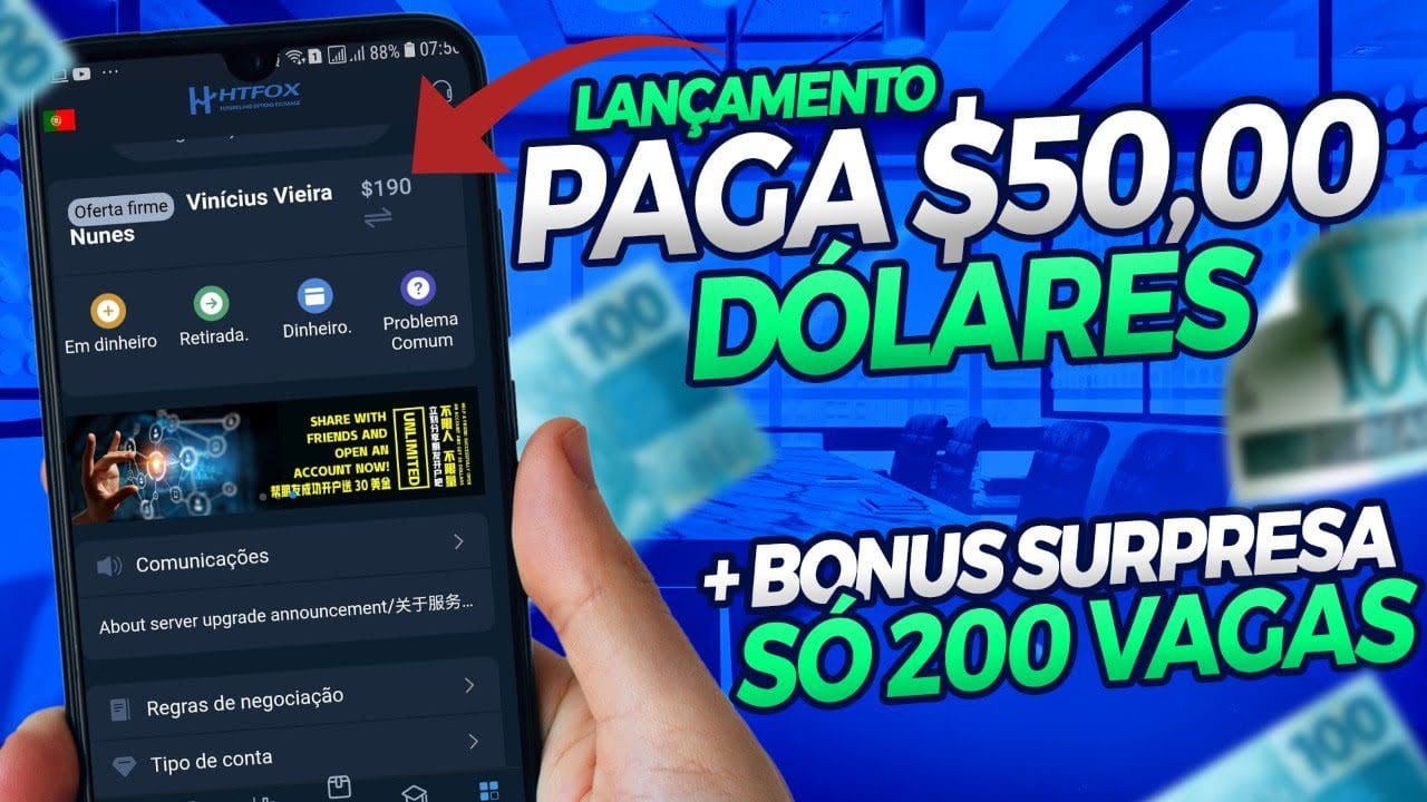 [URGENTE] Novo Aplicativo Pagando $50 No Cadastro Ganhar Dinheiro na Internet (HTFOX)