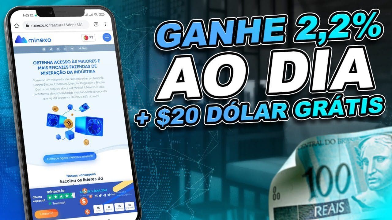 NOVA Mineração de CRIPTOMOEDAS Ganhe 2,2% Por Dia + $20 Dólar por Cadastro (Site-Minexo)