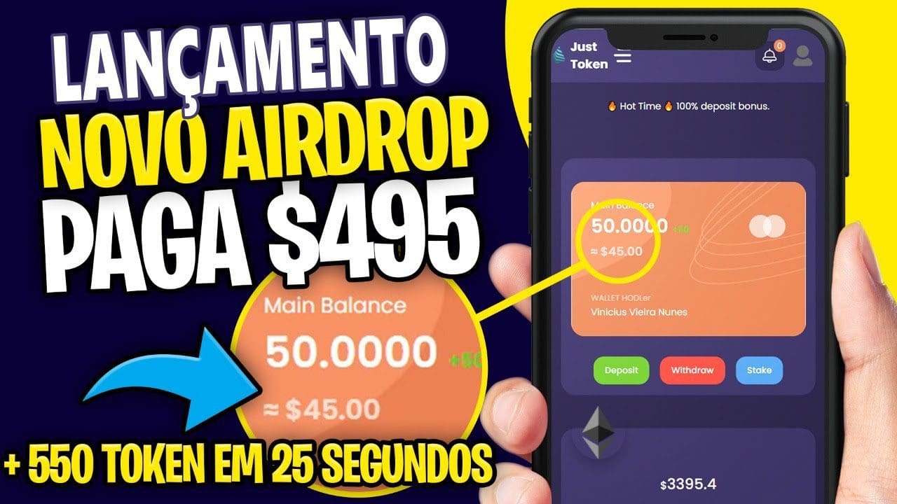 [NOVO] AIRDROP PAGA $495 Dólar + 550 Token NO CADASTRO JUST TOKEN ganhe dinheiro na internet