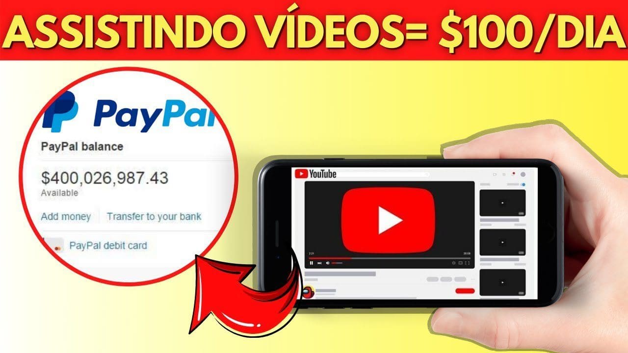 Ganhe dinheiro com o PayPal assistindo vídeos no YouTube (5 vídeos = R$100) Ganhar Dinheiro Online