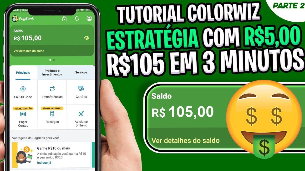 Aplicativo Colorwiz (ESTRATÉGIA COM R$5,00) R$105 em 3 Minutos GANHE DINHEIRO DE VERDADE NA INTERNET