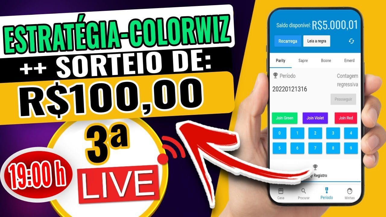 🚀LIVE 3 Aplicativo COLORWIZ (ESTRATÉGIA + SORTEIO DE BANCA R$100) Ganhe Dinheiro na Internet