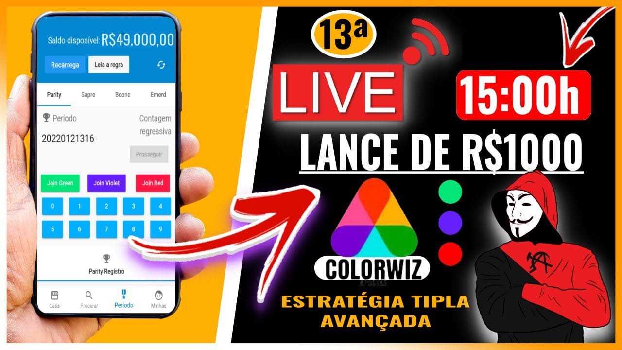 LIVE 14 APLICATIVO COLORWIZ de Jogo (🟢🟣🔴Lançe de R$1000) Como Ganhar Dinheiro na Internet