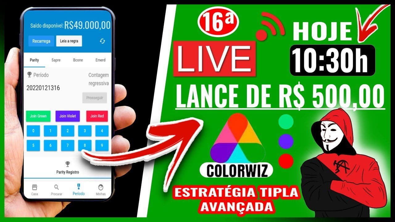 LIVE 16 APLICATIVO COLORWIZ de Jogo (🟢🟣🔴Lançe de R$500,00) Como Ganhar Dinheiro na Internet