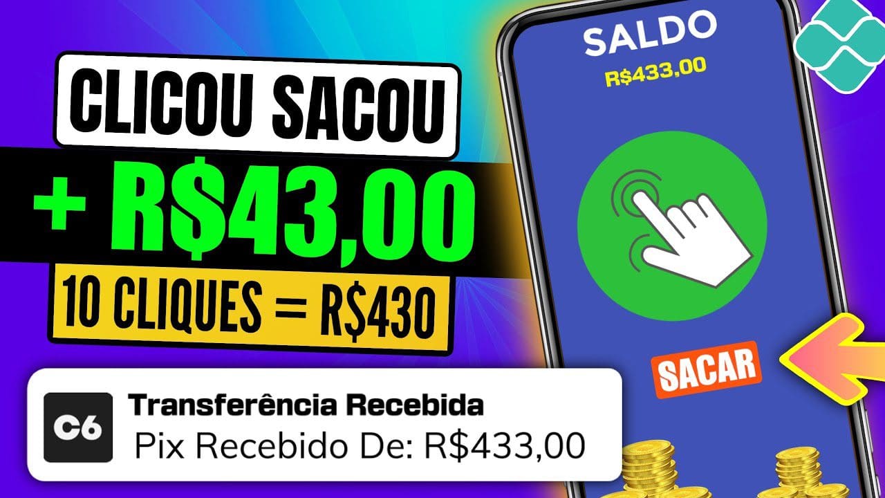 URGENTE! LANÇOU AGORA APP DANDO R$43 NO PIX POR CADA CLIQUE (10 CLIQUES = R$433) E JA PODE SACAR