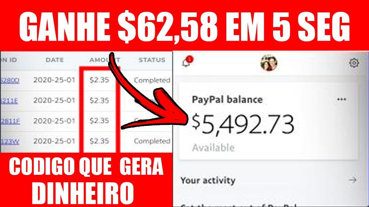 CÓDIGO DO PAYPAL QUE GERA DINHEIRO no AUTOMÁTICO [Ganhe $62,58 em 5 segundos] Ganhar Dinheiro Online