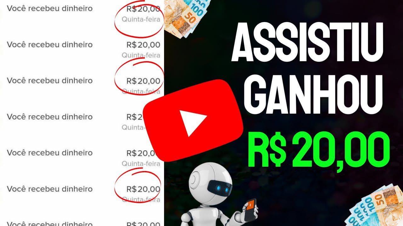 Ganhe dinheiro assistindo vídeo grátis R$ 250,00 por semana (dinheiro online)