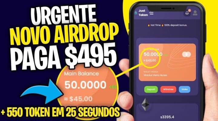 [URGENTE] AIRDROP PAGA $495 Dólar + 550 Token NO CADASTRO JUST TOKEN ganhe dinheiro na internet