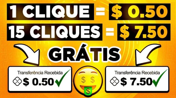 🤑SAQUE NA HORA 1 Clique = $ 0.50 centavos | 15 cliques = $ 7.50 (Grátis) Dinheiro na internet