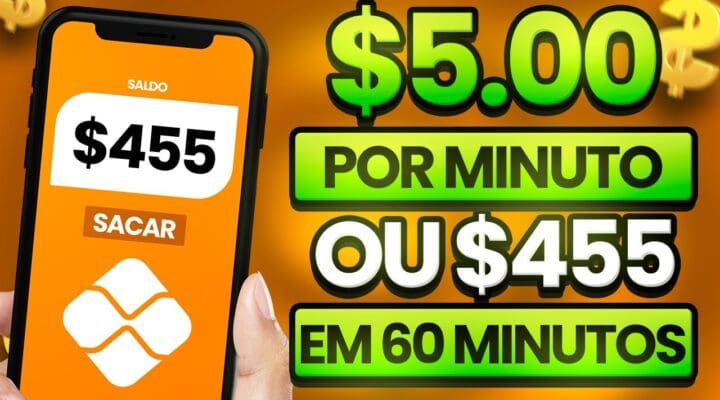 Ganhe $ 5.00 a CADA minuto (OU $455 em 60 Minutos) GRÁTIS Como ganhar dinheiro na internet