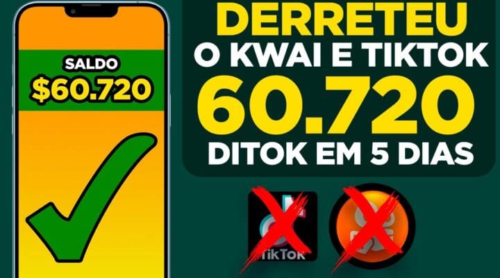 60.720 DTOK em 5 Dias (DERRETEU o KWAI e TIKTOK) Ganhar dinheiro assistindo vídeos no celular[Ditok]