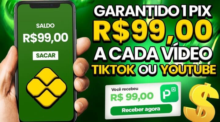 GANHE 1 PIX R$99,00 A CADA VÍDEO ASSISTIDO no TikTok e YouTube Ganhar dinheiro assistindo vídeo