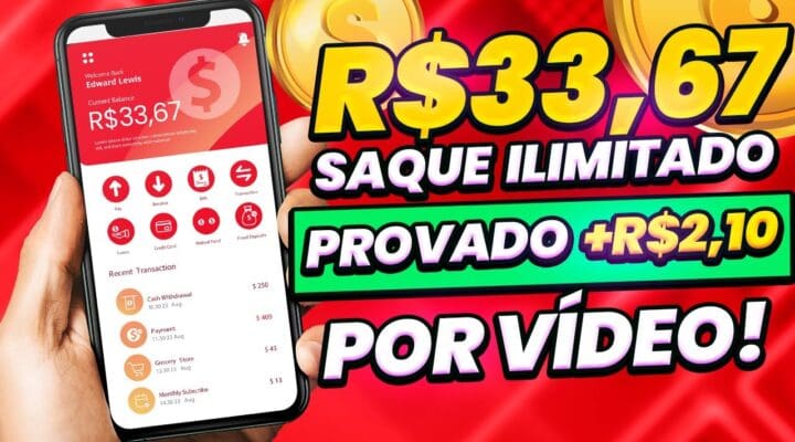 INÉDITO Dinheiro Online: Saque R$33,67 Saque Ilimitado + PROVA! Como Ganhar R$2,10 por Vídeo HOJE!