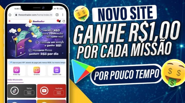 [NOVO SITE] Ganhar Dinheiro Online RECEBA R$1,00 Por Missão Mais Renda Extra (The Sonhador)