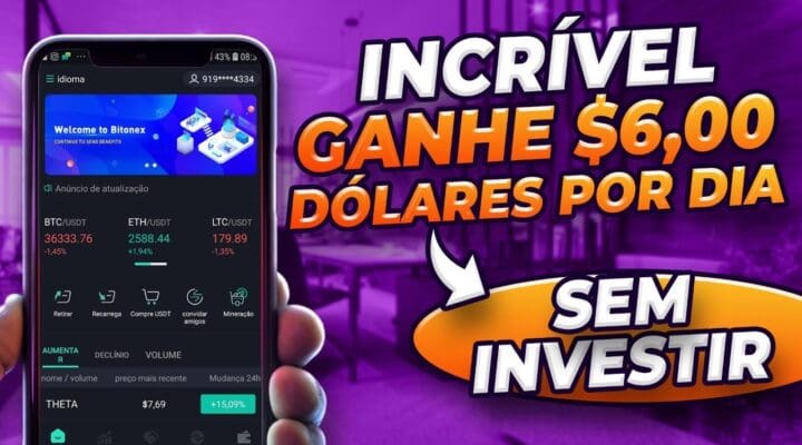 VAZOU Aplicativo PAGANDO $6,00 Dólares Por Dia (Como Ganhar Dinheiro na Internet na BITONEX)