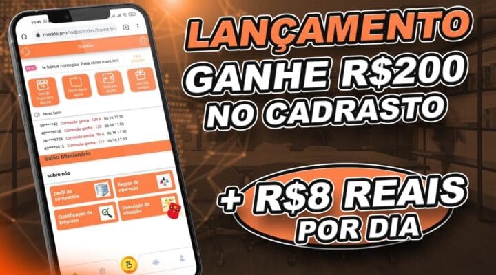 LANÇAMENTO Ganhe R$200 no CADASTRO + R$8 Reais Por dia Com Tarefas (App Merkle.Pro)